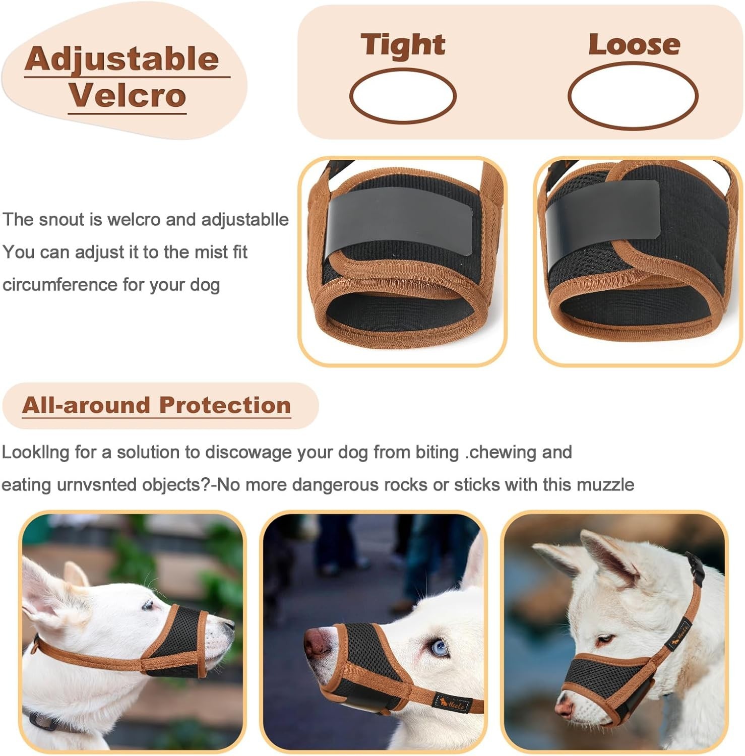 Dog Muzzle Nylon Breathable Adjustable Small Medium Large Anti Biting Barking