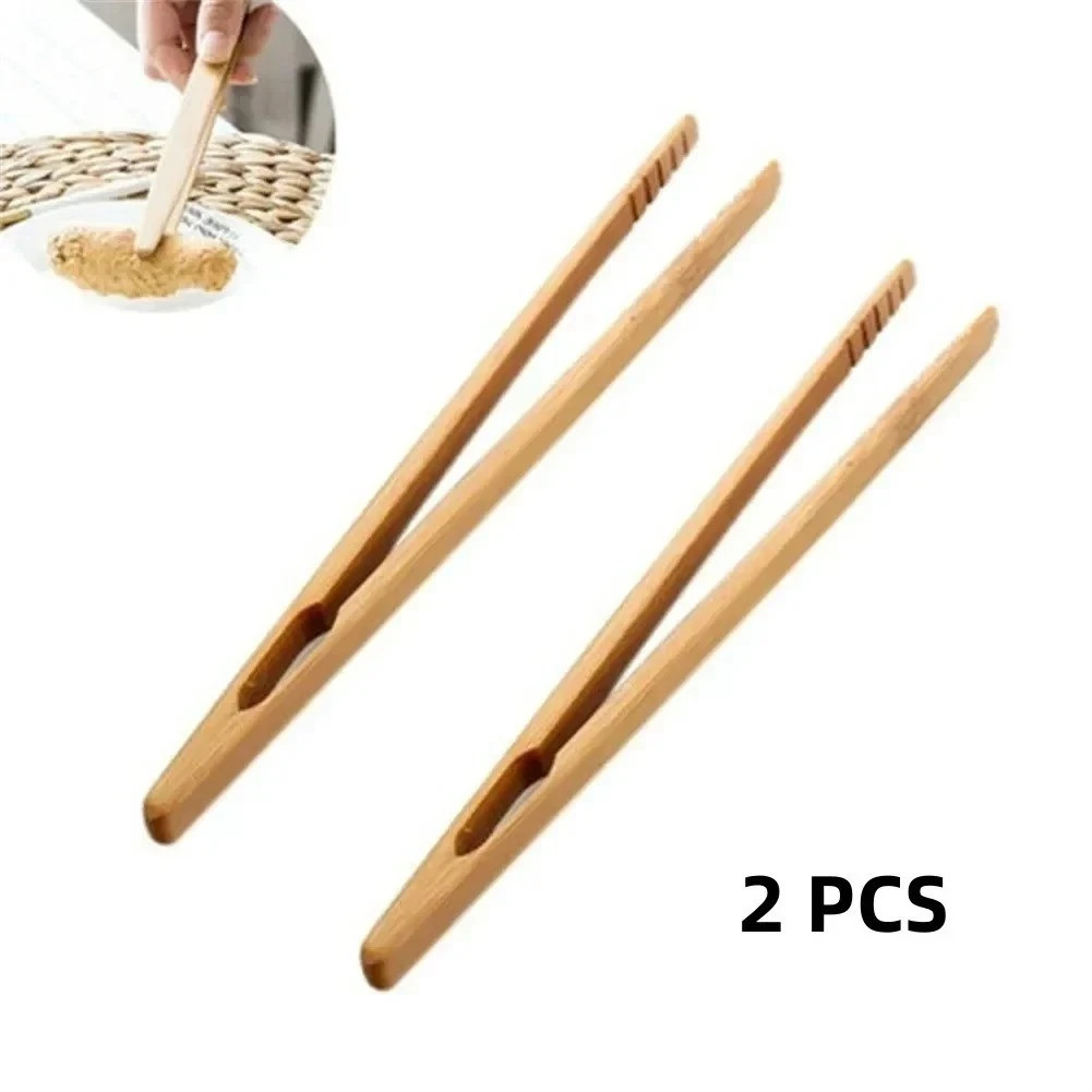 2PCS Pampered Chef 8" Bamboo Wooden Kitchen Toaster Tongs