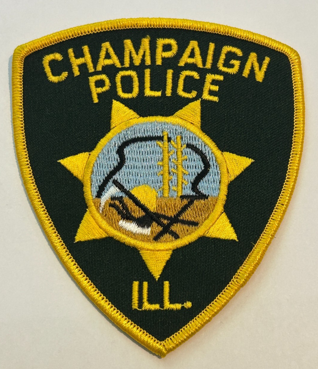 Champaign Illinois Police Black Background Embroidered Patch Unused