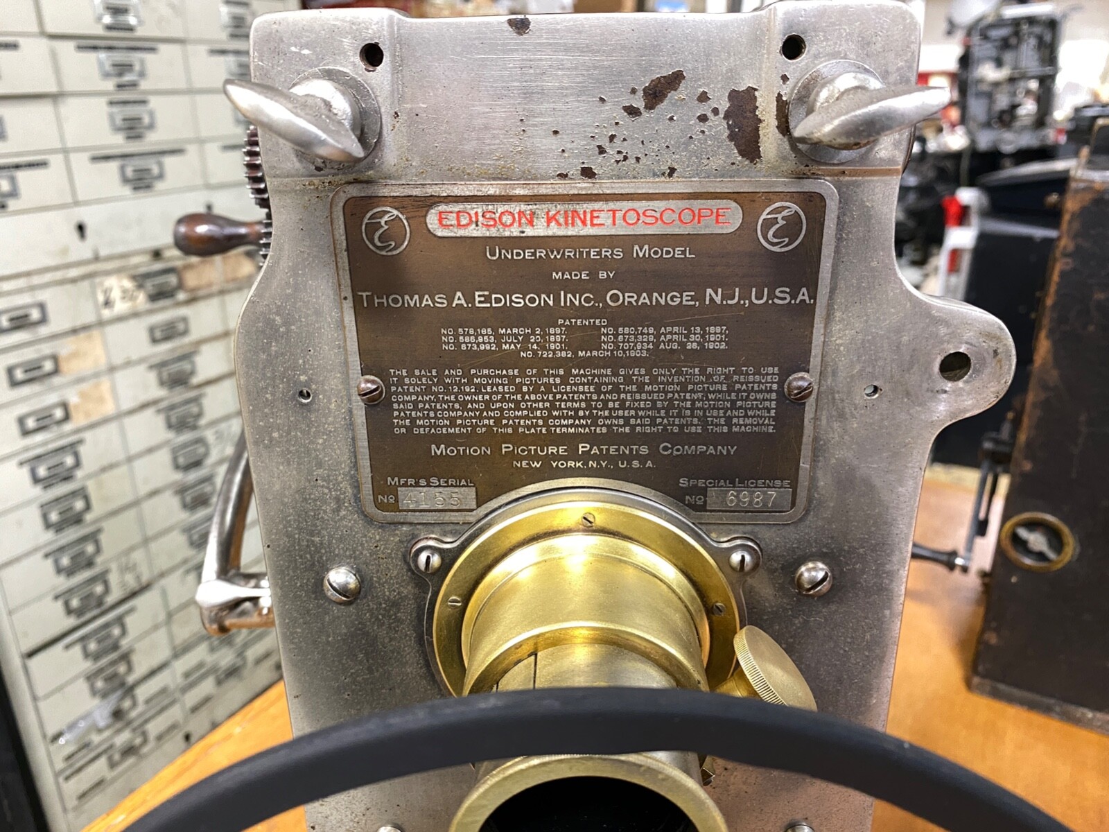 Edison Projecting Kinetoscope 35mm Projector Head with Crank Operational!