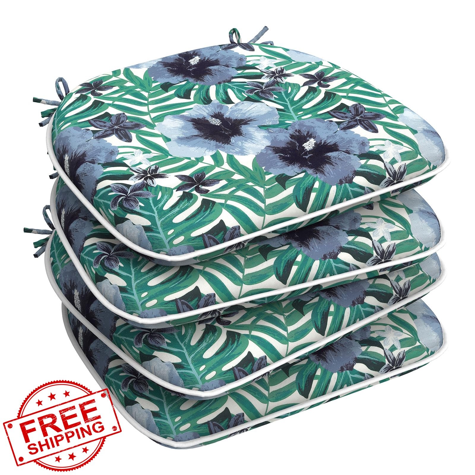 LVTXIII Set of 4 Patio Chair Cushions 17"x16" Tropical Blue Ties