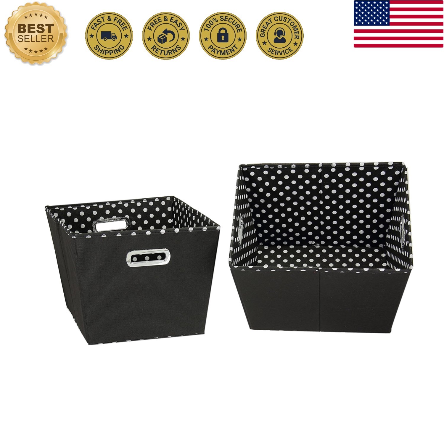 19KDBLK-1 Medium Tapered Decorative Storage Bins | 2 Pack Set Cubby Baskets |...