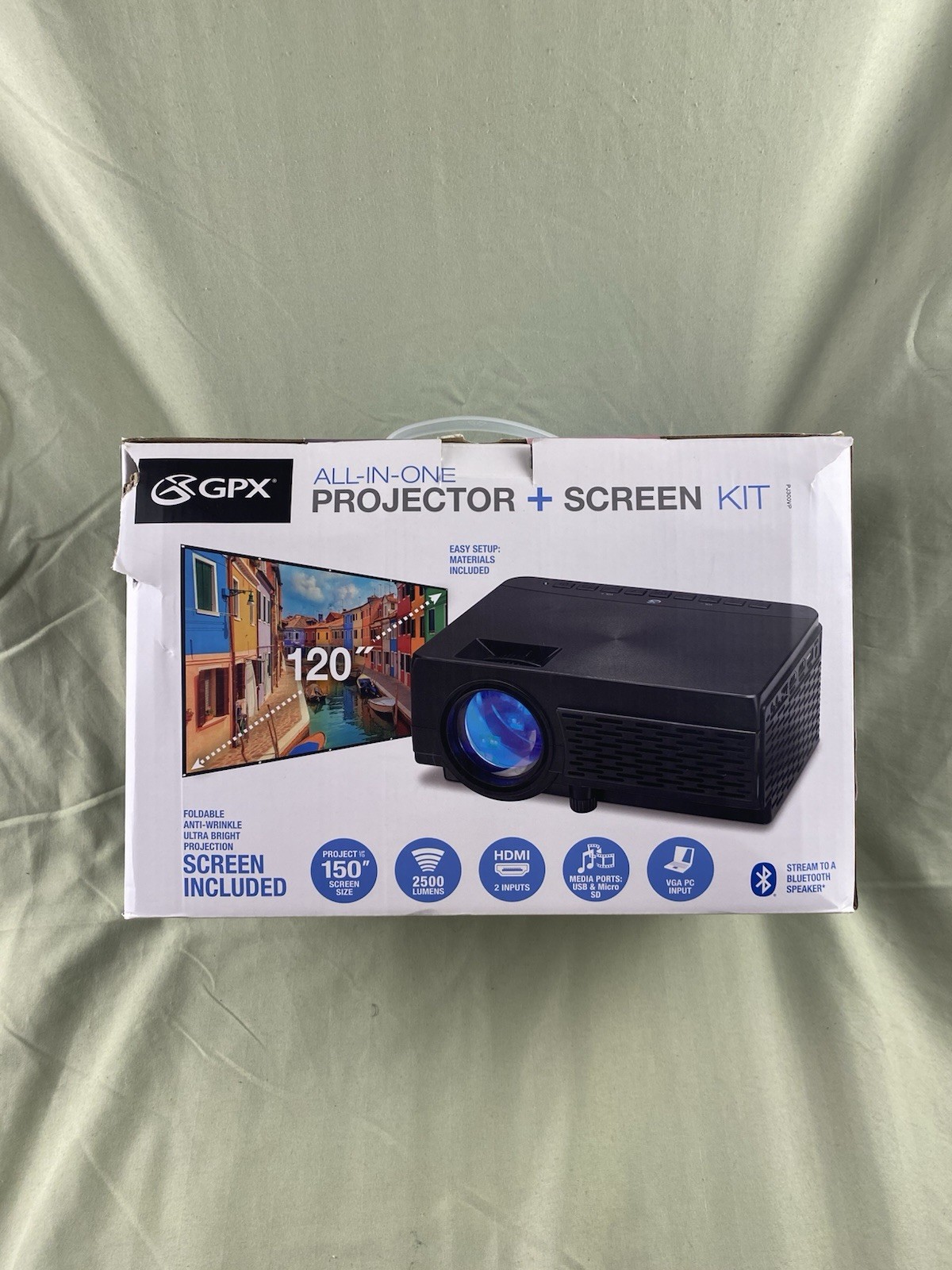 GPX All-in-One Projector and Screen Kit - Bluetooth, 120" screen, 1080p support