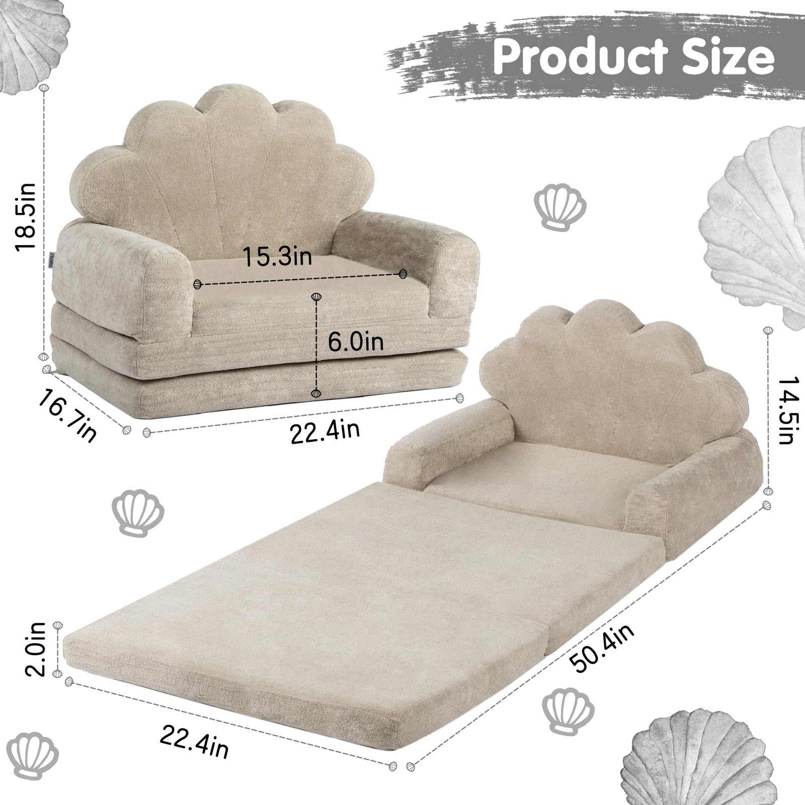 2-in-1 Couch, Couch Fold Out, Comfy Chair, Convertible Sofa to Lounger with P...