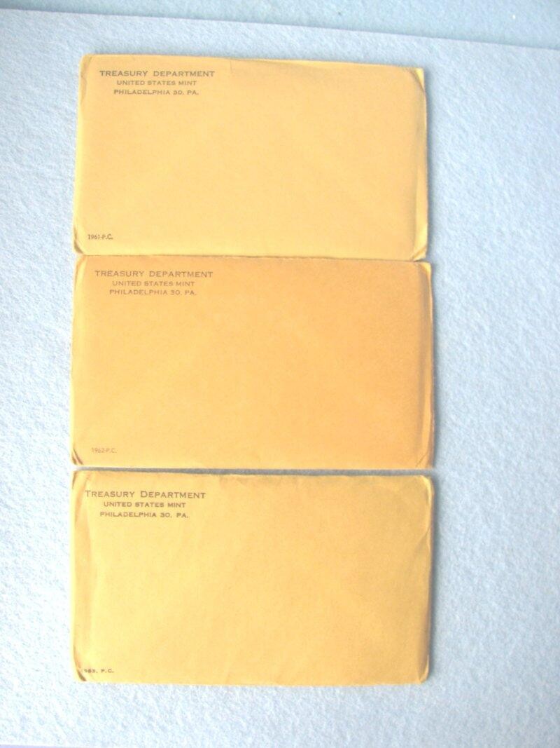 1961, 1962, & 1963 Silver Proof Coin Set Sealed Original Envelope Flat Pack