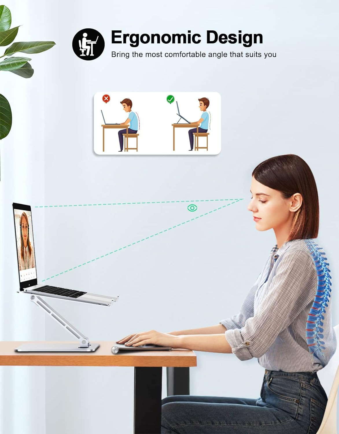 Foldable Laptop Stand, Height Adjustable Ergonomic Computer Stand for Desk, Alum