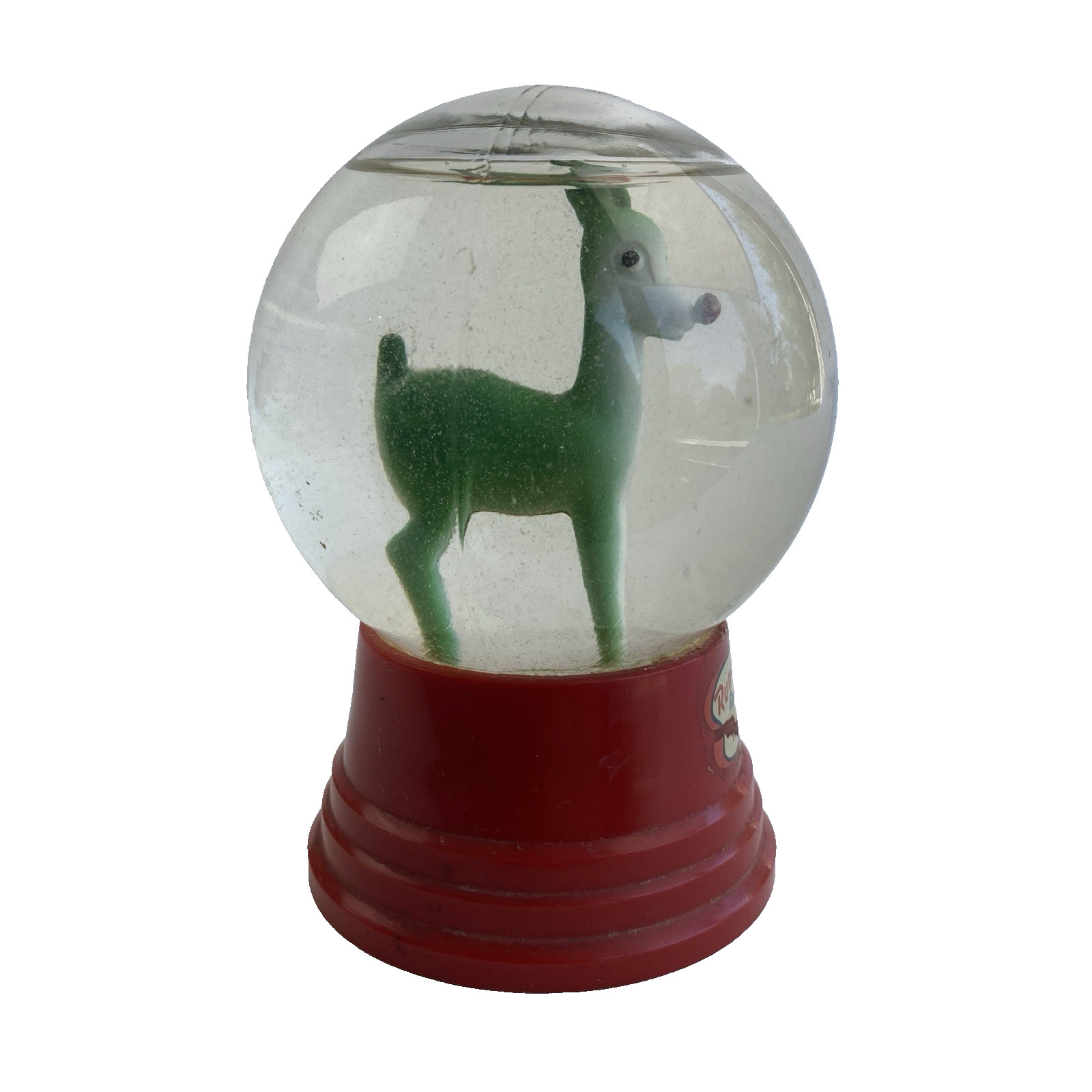 Vintage Rudolph the Red Nosed Reindeer Snowglobe Glass Plastic Made In USA READ