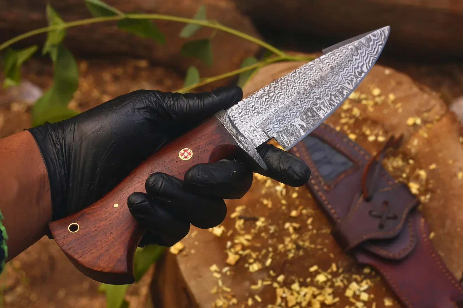 Damascus Fixed Blade Knife 10” – Handmade Hunting Skinner – Survival Outdoor