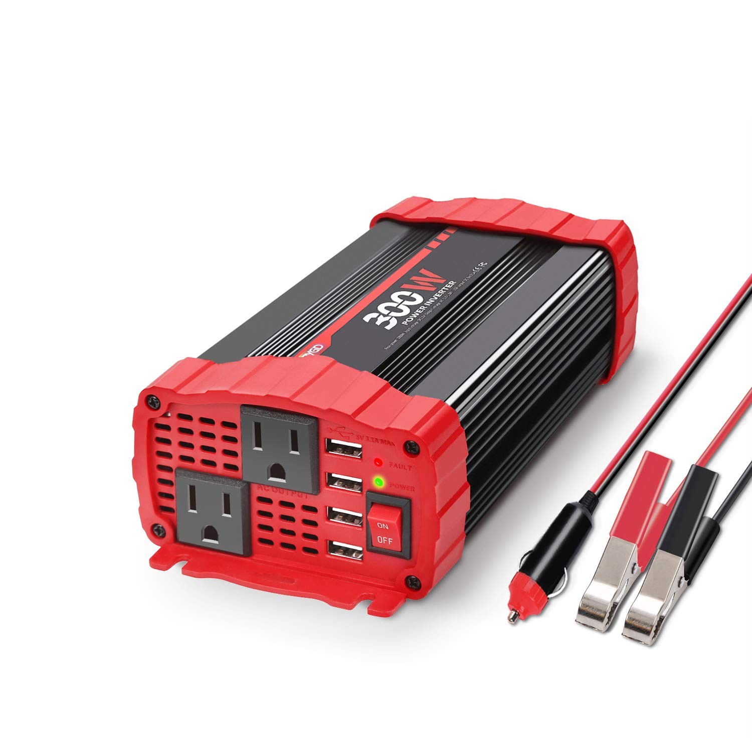 300W Car Power Inverter, DC 12V to 110V AC Vehicle Plug Adapter Converter wit...