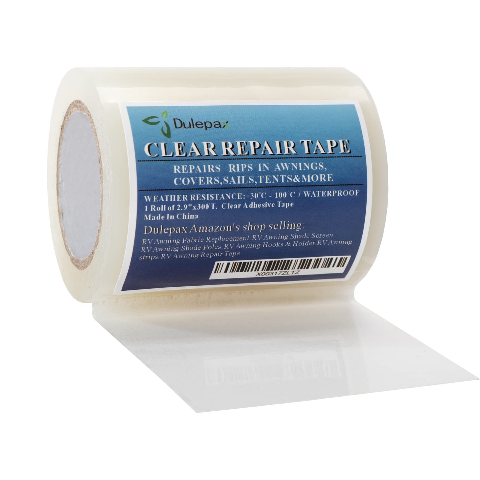 Dulepax-Tent Repair Tape,Awning 30 ft x 2.9", Clear,Transparent
