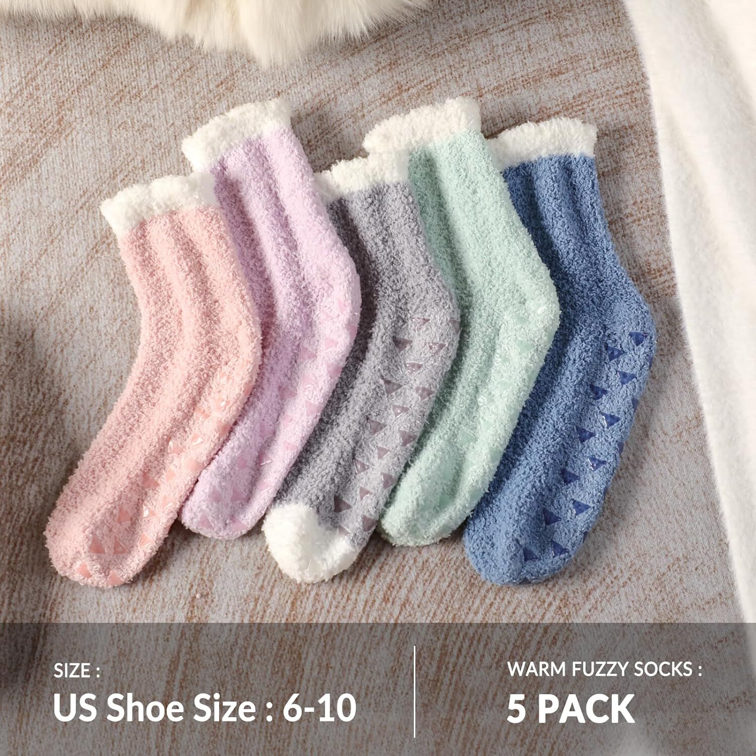 Trifabricy Fuzzy Socks - 5 Pairs Slipper A-5 Solid Color, 6-10
