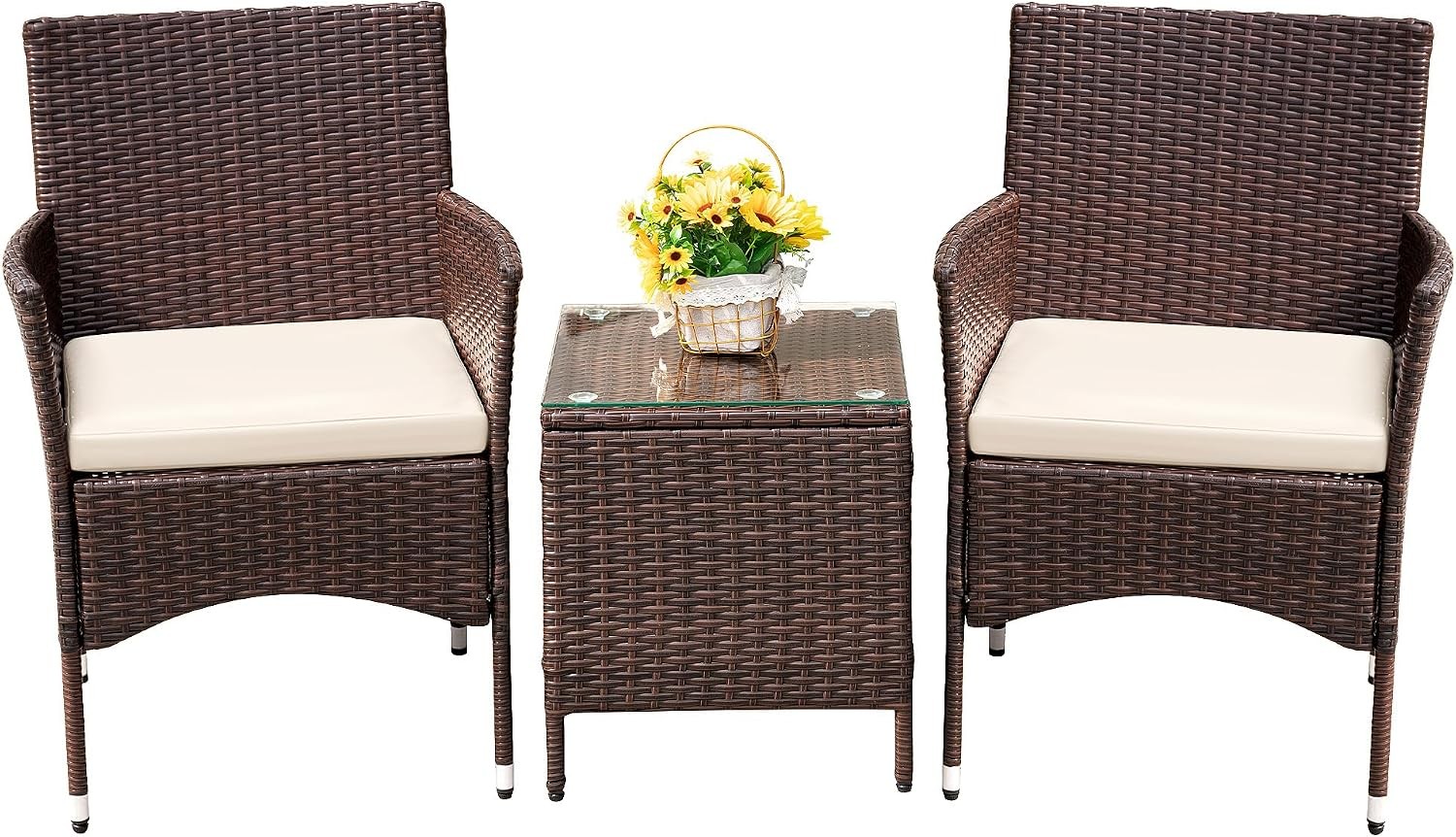 3 Piece Patio Furniture Set Outdoor Wicker Conversation (Brown)