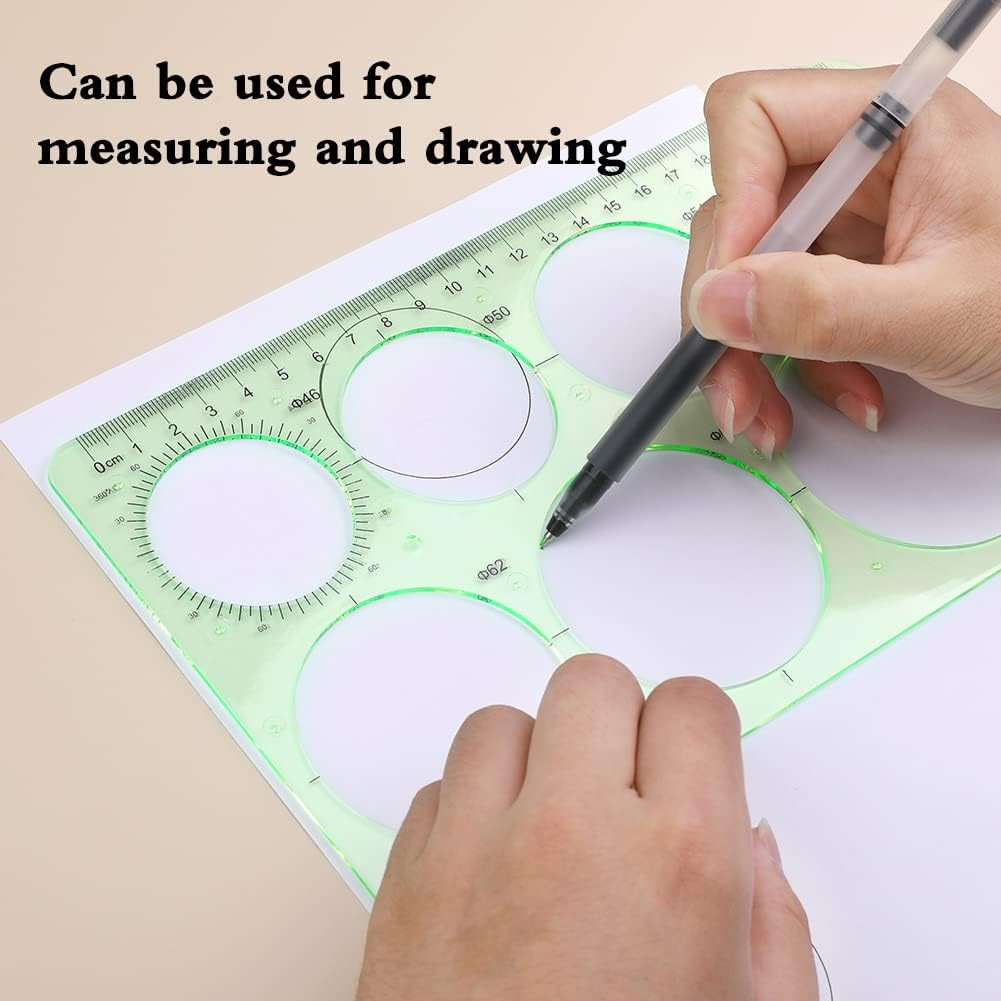 2 Pcs Circle Template for Drawing, Ruler Quilling Tool, Round Hole Ruler Tool, M