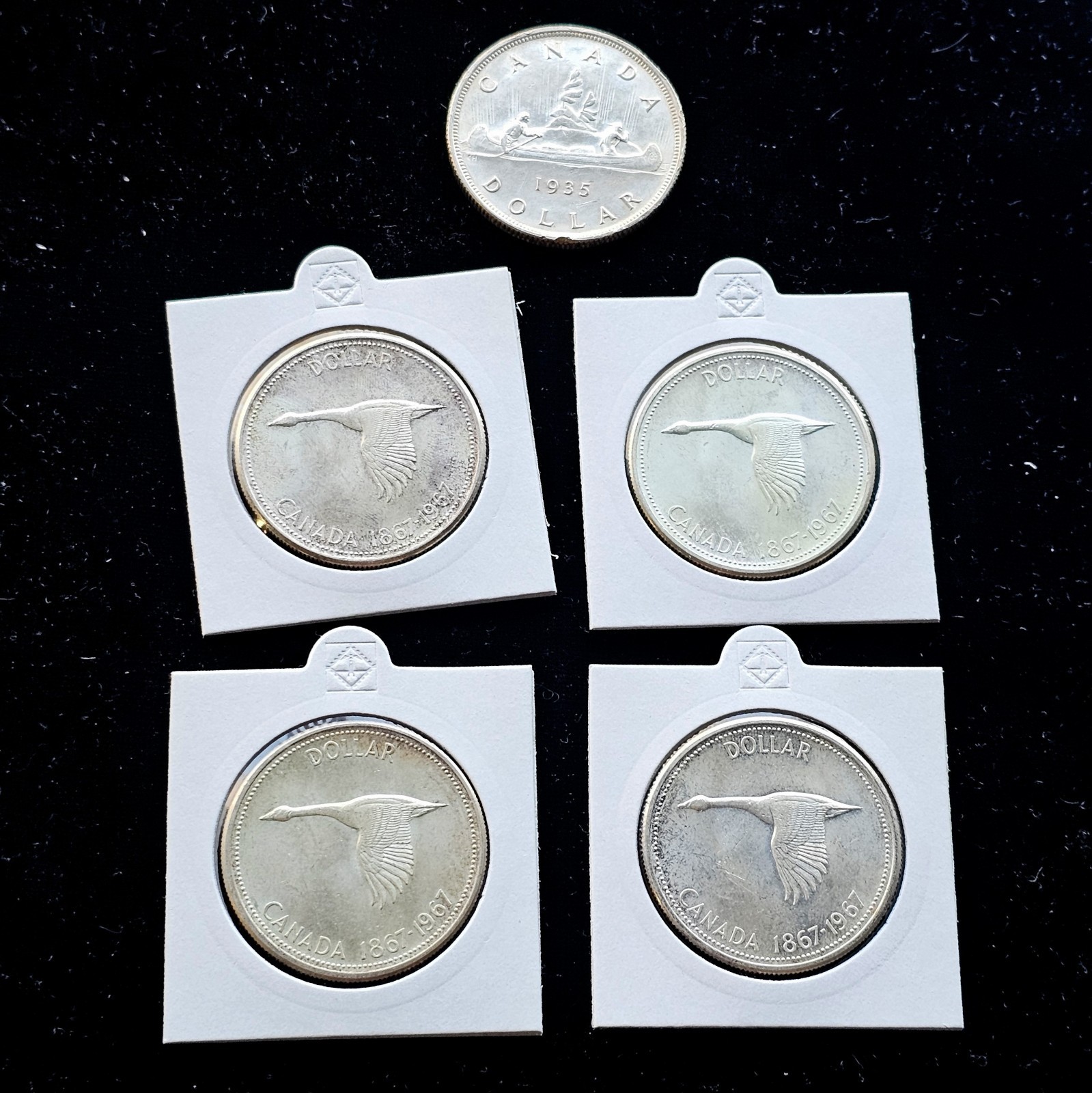 Lot (5) Canada Silver Dollars 80% Silver 3oz Total Silver 1935 & 1967