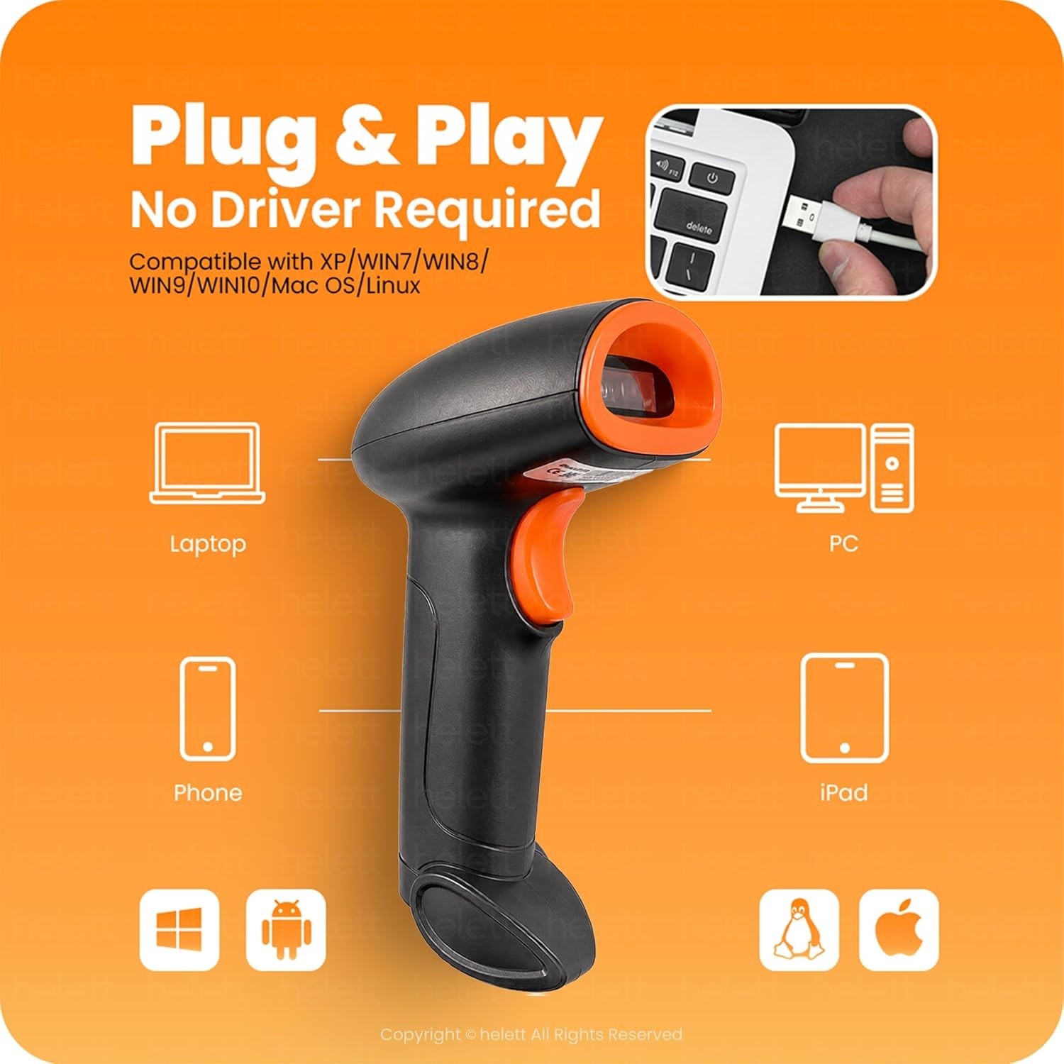 HT20 Wireless 2.4GHz 2D & 1D Barcode Scanner QR Code & Barcode Wired & Wirele...