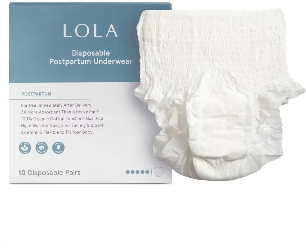 LOLA Organic Cotton Pads, 10 Count - Underwear, Postpartum, Organic Cotton