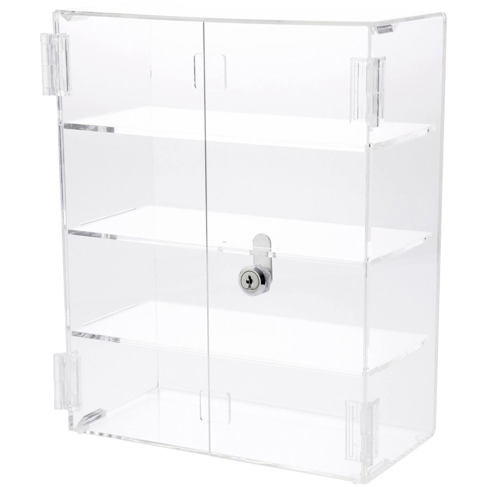 Plymor Acrylic Rectangular Locking Case, 3 Shelves, 12.75" H x 10.25" W x 5" D