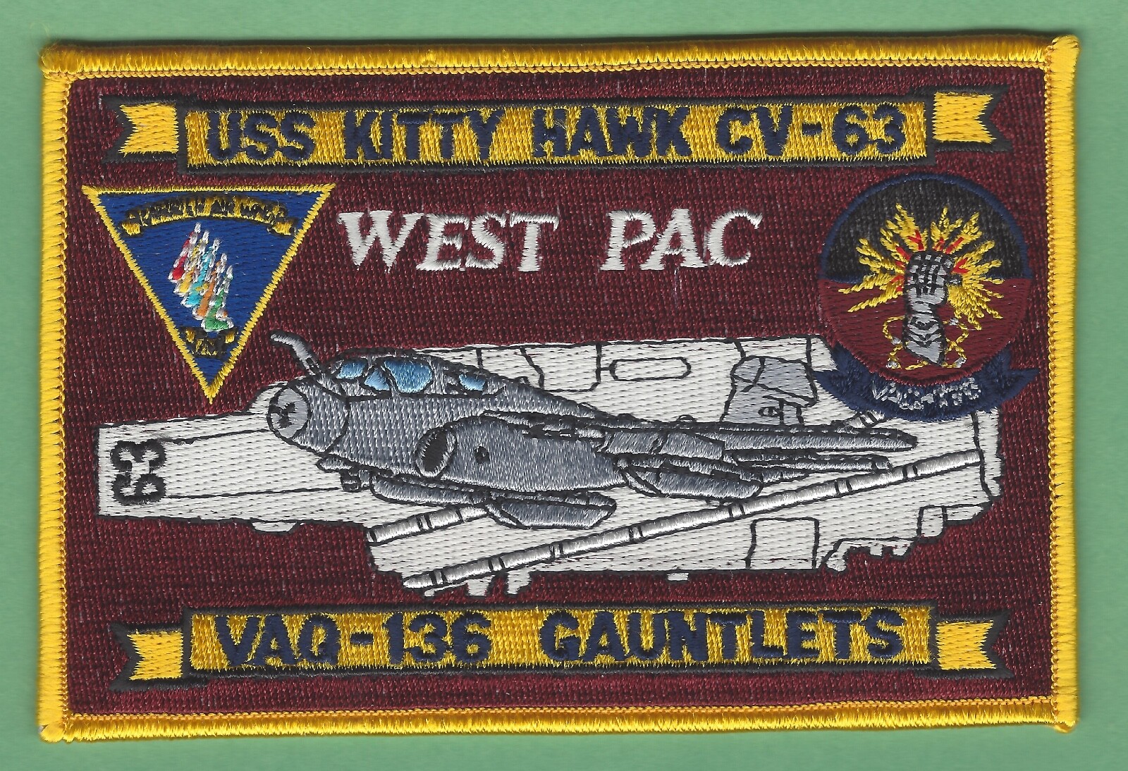 CV-63 USS KITTY HAWK WESTPAC CRUISE VAQ-136 GAUNTLETS PATCH