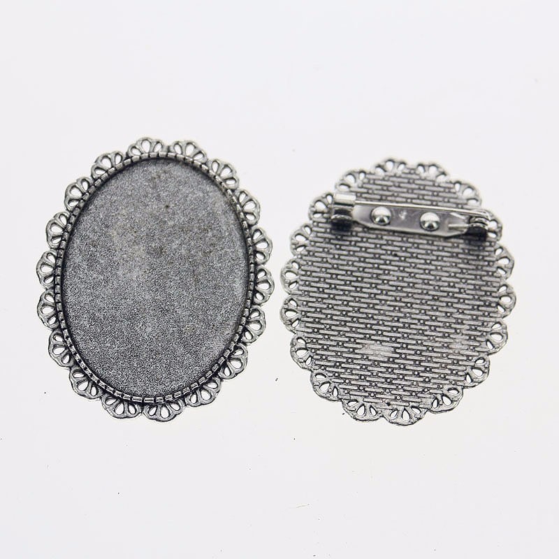 2pcs Tibetan silver color rim oval 40x30mm cabochon settings brooch design XA068