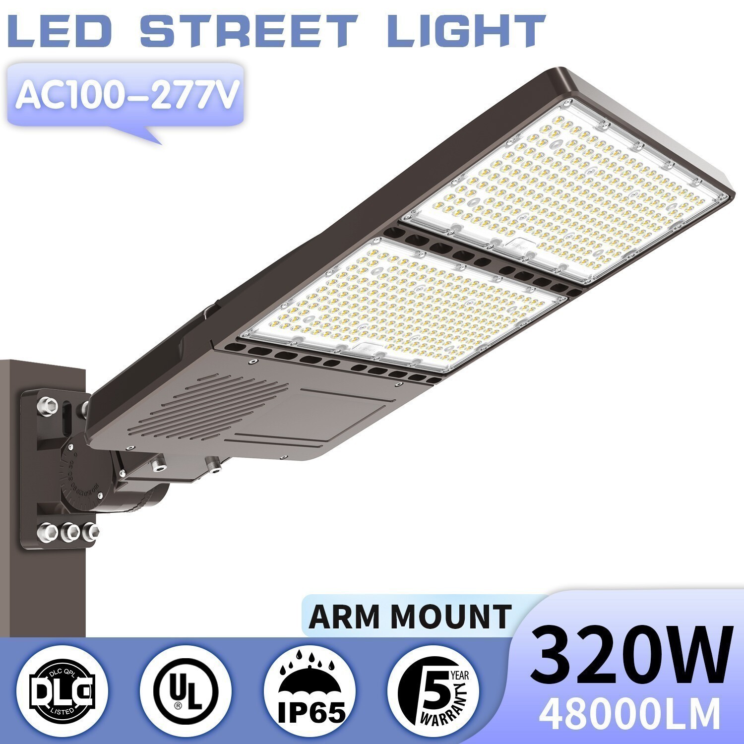 320W LED Parking Lot Pole Light Commercial Shoebox Fixture Dusk To Dawn 48000LM