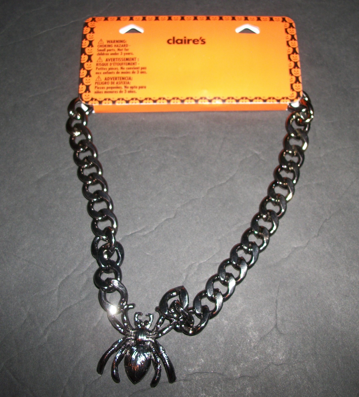 Claire's Halloween SPIDER Black Chain Necklace  16"  Party/ Dress up  NEW  RARE