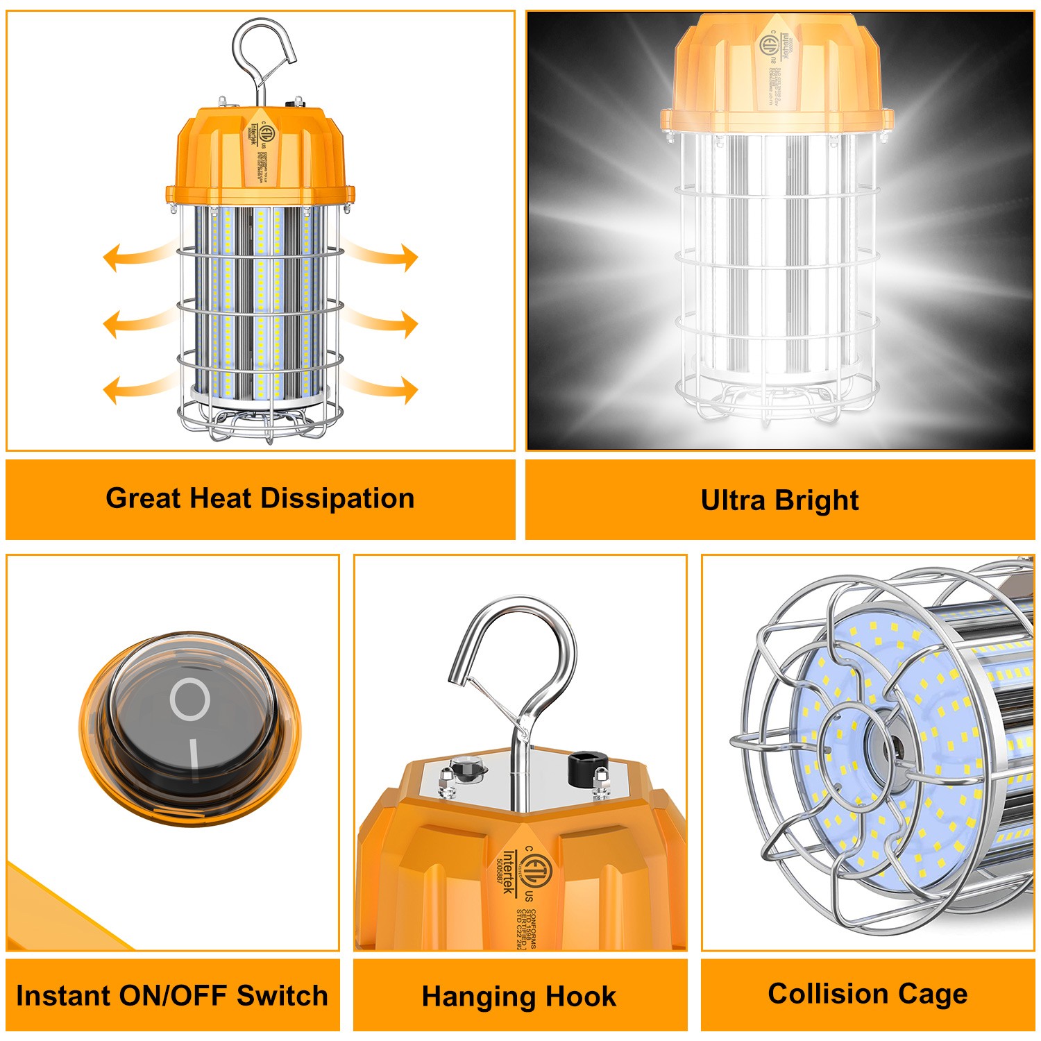 150 Watt LED Temporary Lights Plug-n-Play 5000K Hanging Construction Lightings