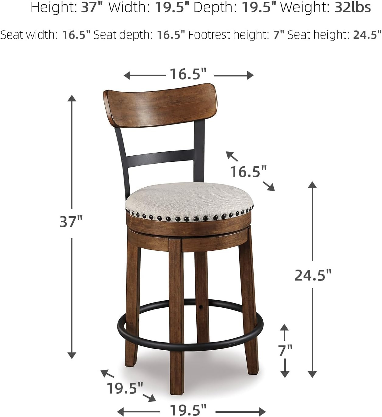 Signature Design by Ashley Valebeck Rustic Farmhouse Swivel Bar Stool – 24.5″ Co