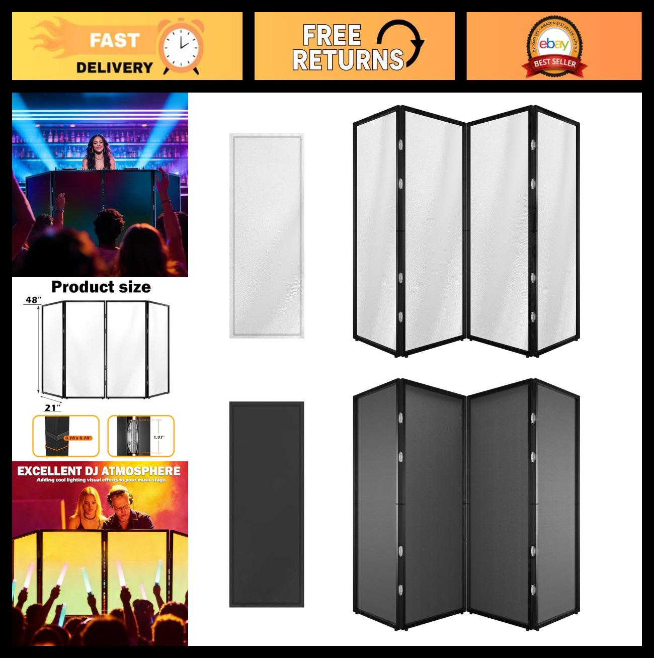 DJ Event Facade Booth with White/Black Scrim, Metal Frame & Carrying Bag