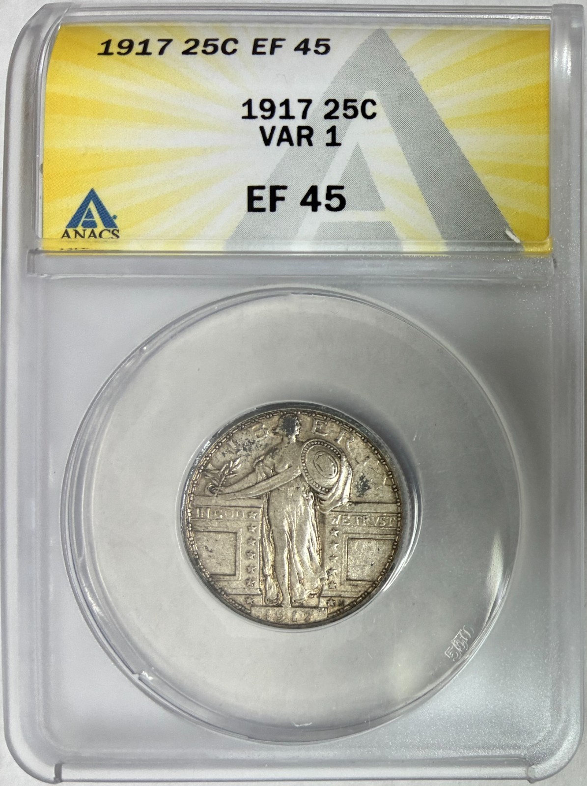 1917 Type 1 Standing Liberty Quarter, ANACS EF-45