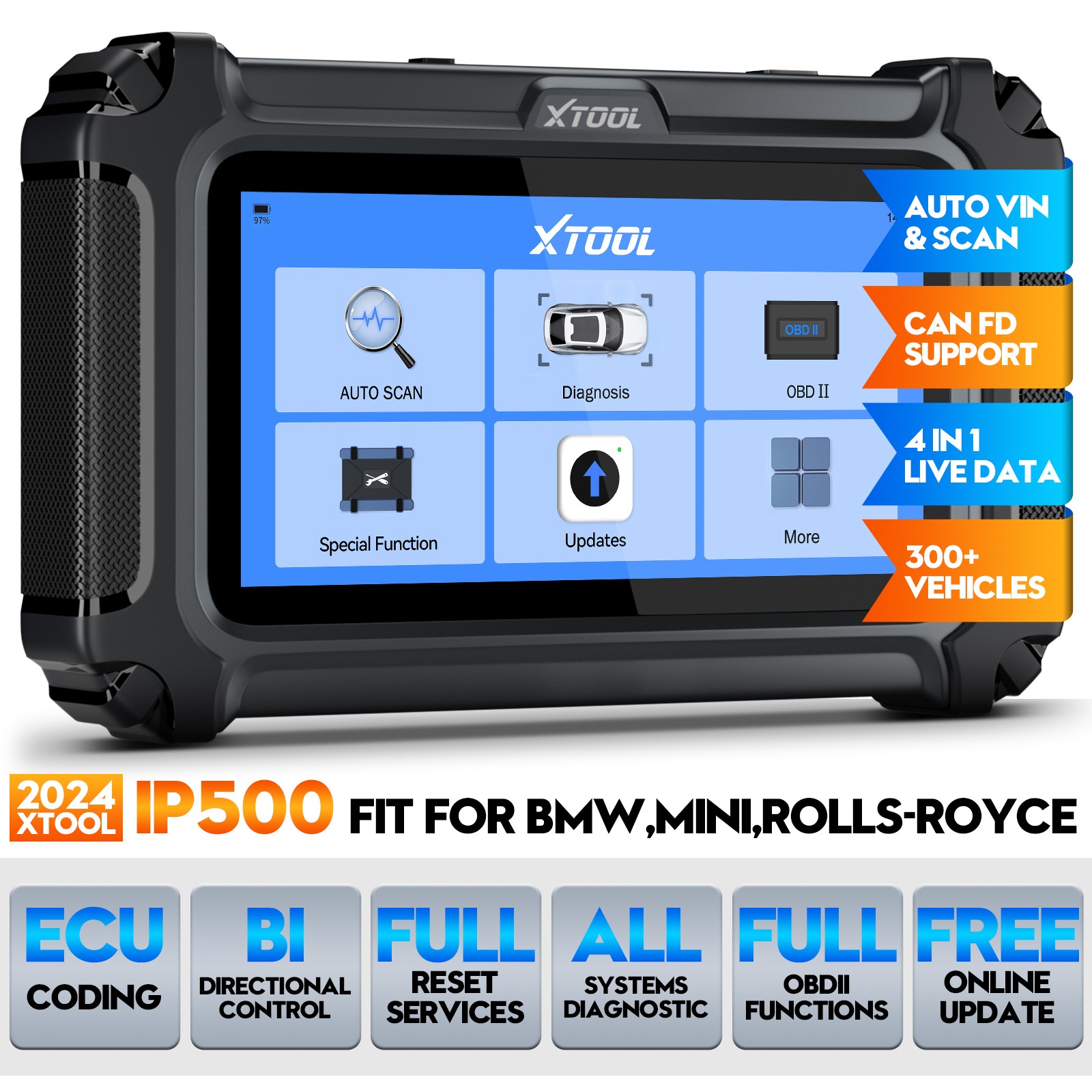 2026 XTOOL IP500 For BMW/Mini All System Diagnostic Scan Tool E.CU Coding CAN FD