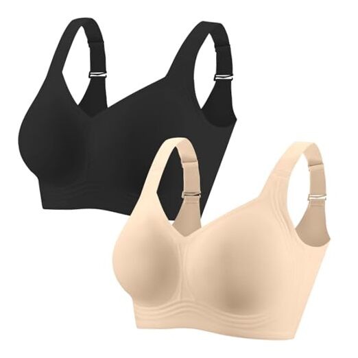 Womens Seamless Wireless Supportive Bra Push Up Comfort XX-Large Nude+black