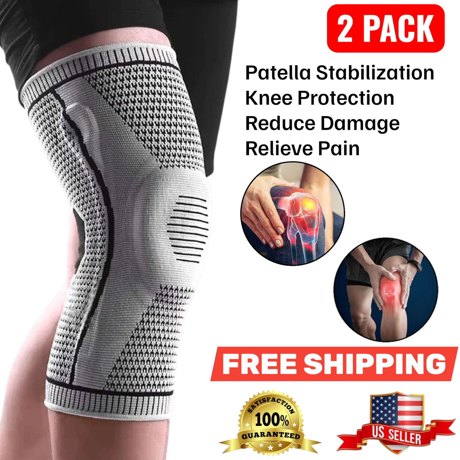 Knee Sleeves Compression Brace Support Sport Joint Injury Pain Arthritis Relief