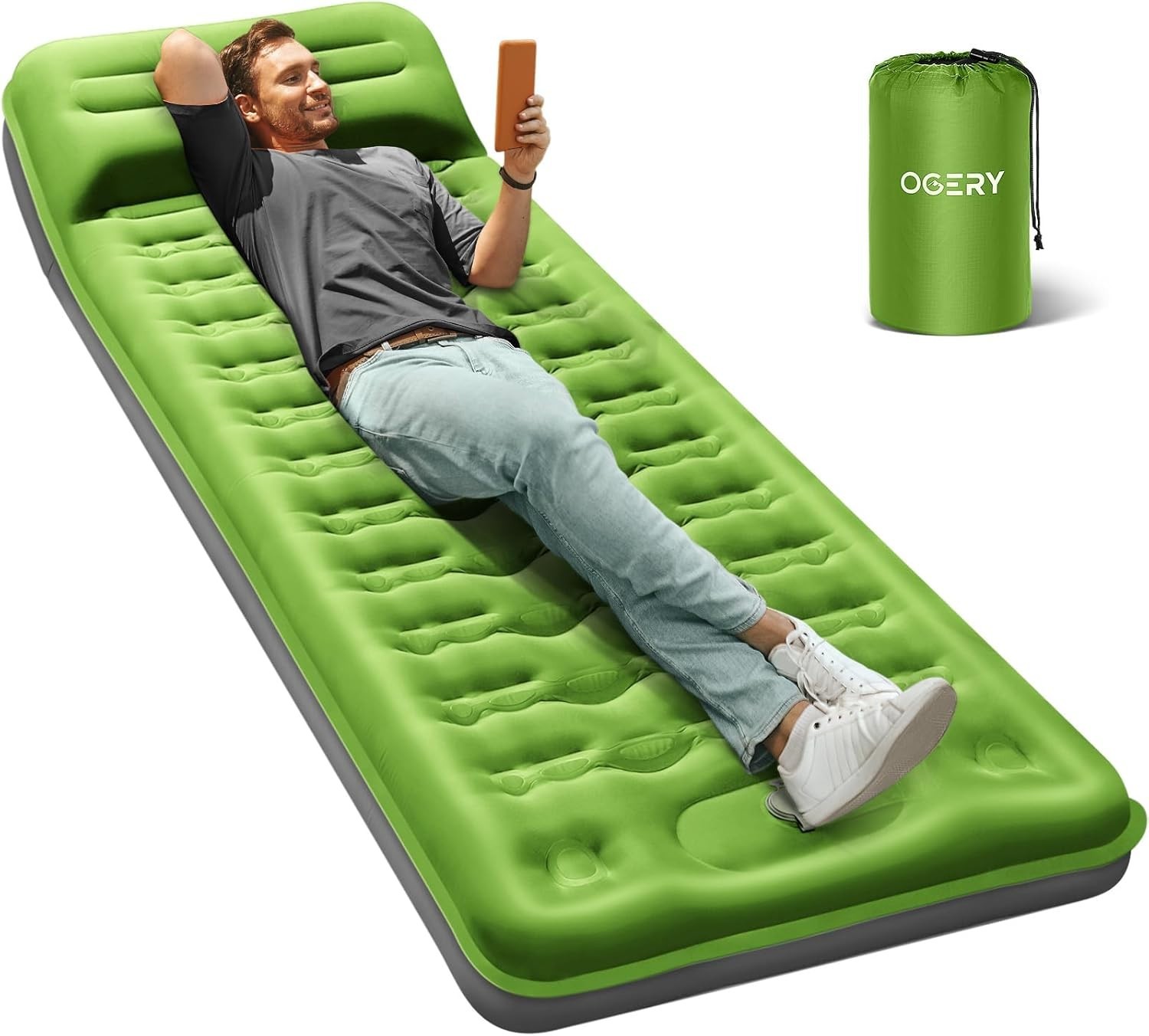 Colchon inflable camping 6 pulg almohada bomba pie integrada ligero para tienda