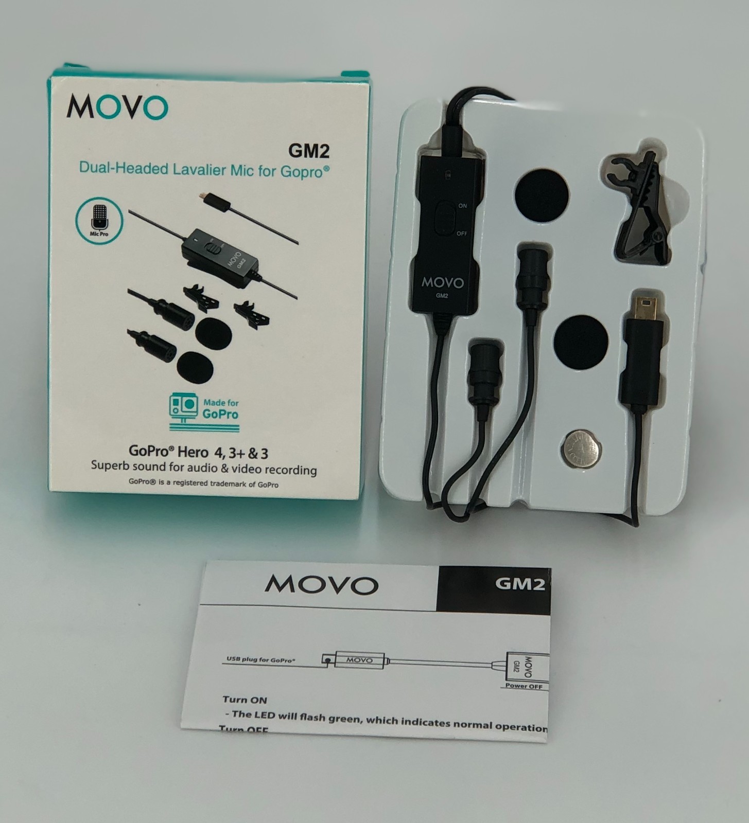 Movo GM2 Dual-Capsule Lavalier Lapel Microphone for GoPro HERO3 HERO3+ & HERO4