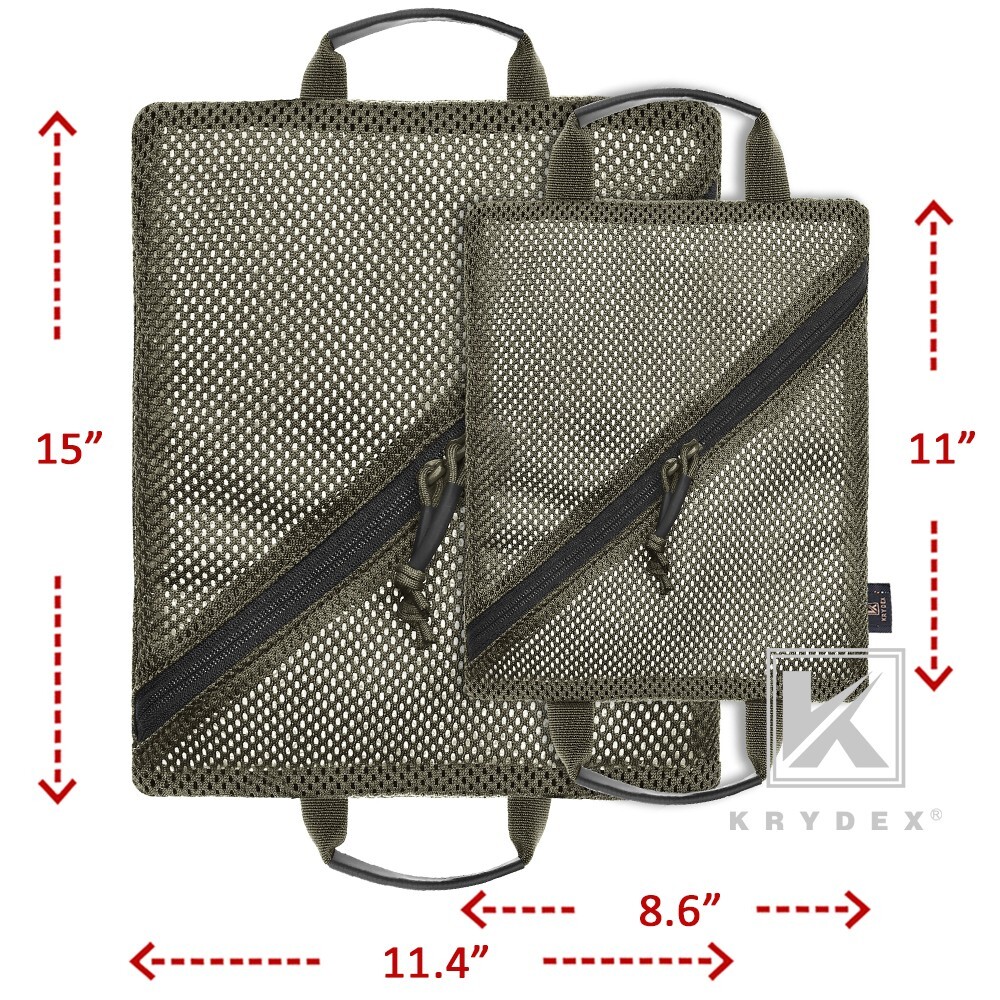 KRYDEX 2pcs Tactical Mesh Pouch Set Modular Storage Organizer Pockets Green BK