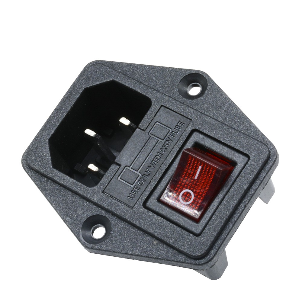 Black Red AC 250V 10A 3 Terminal Power Socket with Fuse Holder