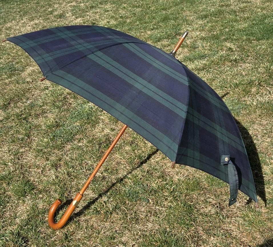VTG 90’s Polo Ralph Lauren Blue Green Tartan Plaid Doorman Cane Hook Umbrella