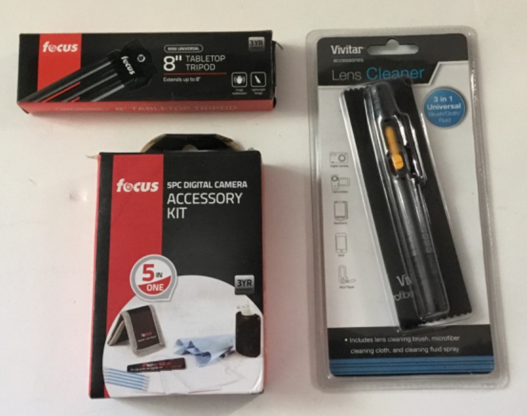 Focus 5 Piece Digital Camera Accessory Kit, Tabletop Tripod, Lens , Lens Cleane