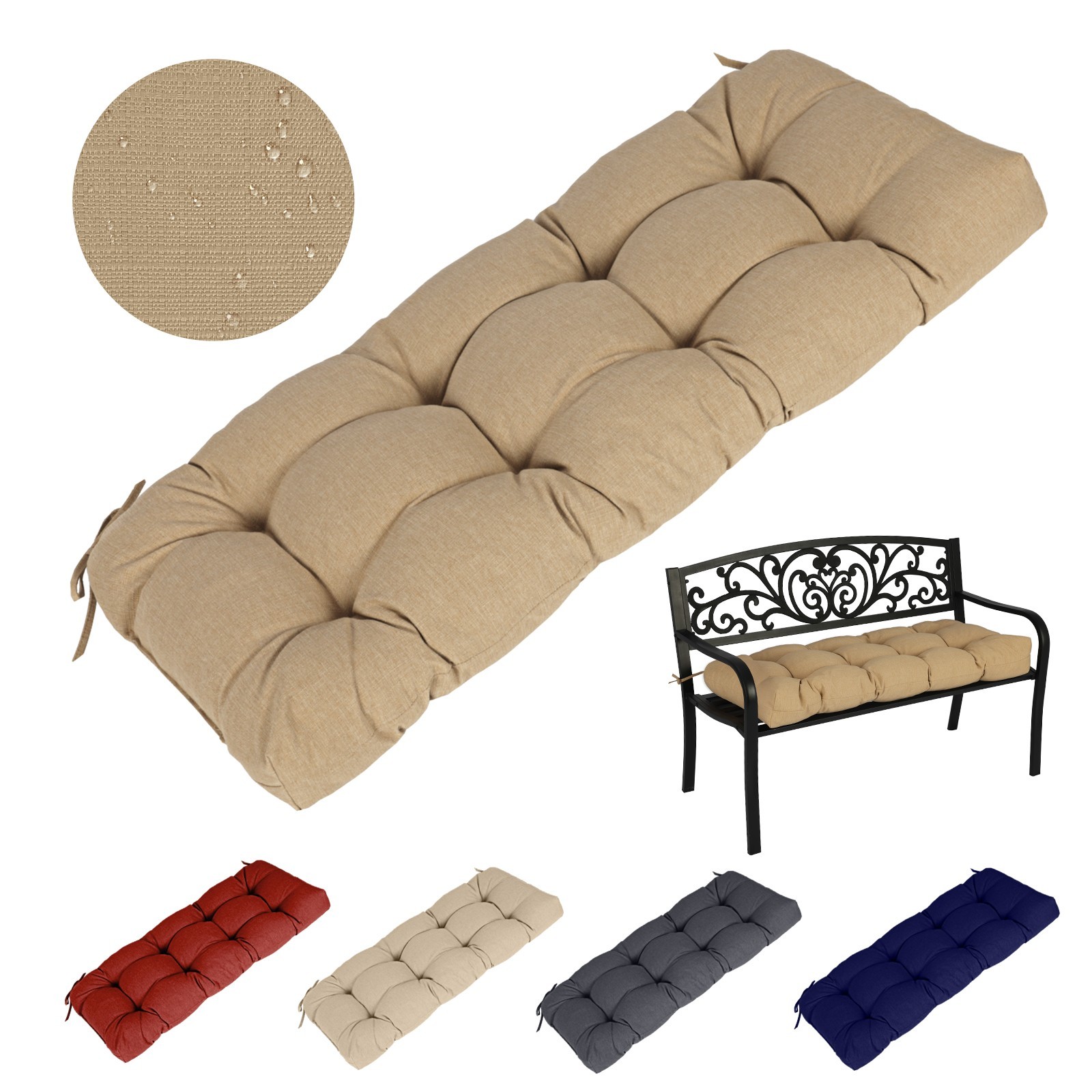 Outdoor Bench Cushion Waterproof Porch Swing Cushion Ties Replacement Pad