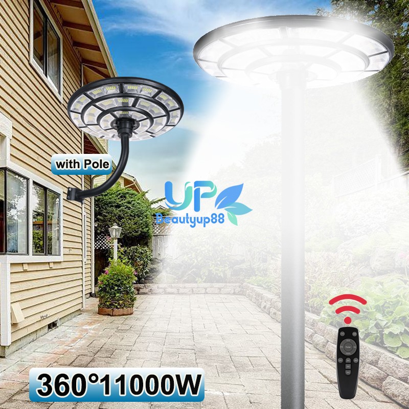 11000W 360° Round Commercial Solar Street Lights LED Outdoor Dusk-Dawn Lamp+Pole