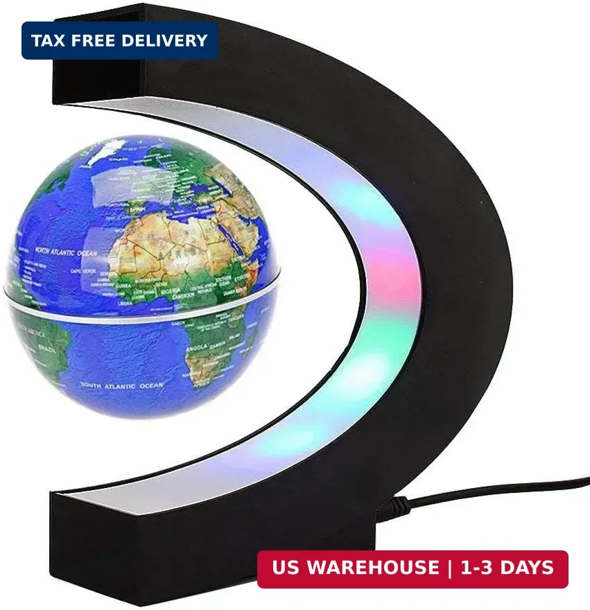 C Shape Magnetic Levitation Floating Globe LED Light World Map Desk Decor Gift