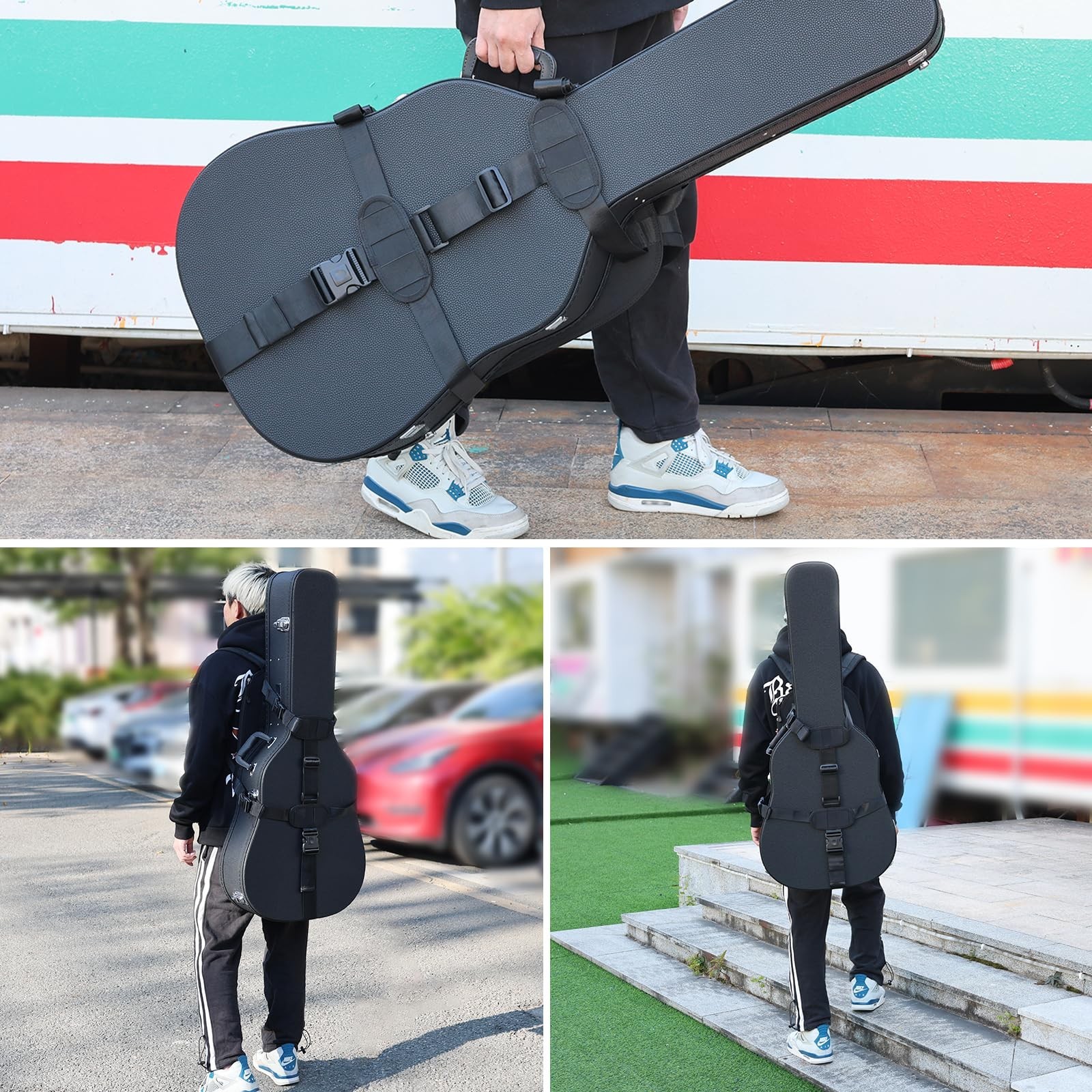 Guitar Hard Case Backpack Carrying System - Black