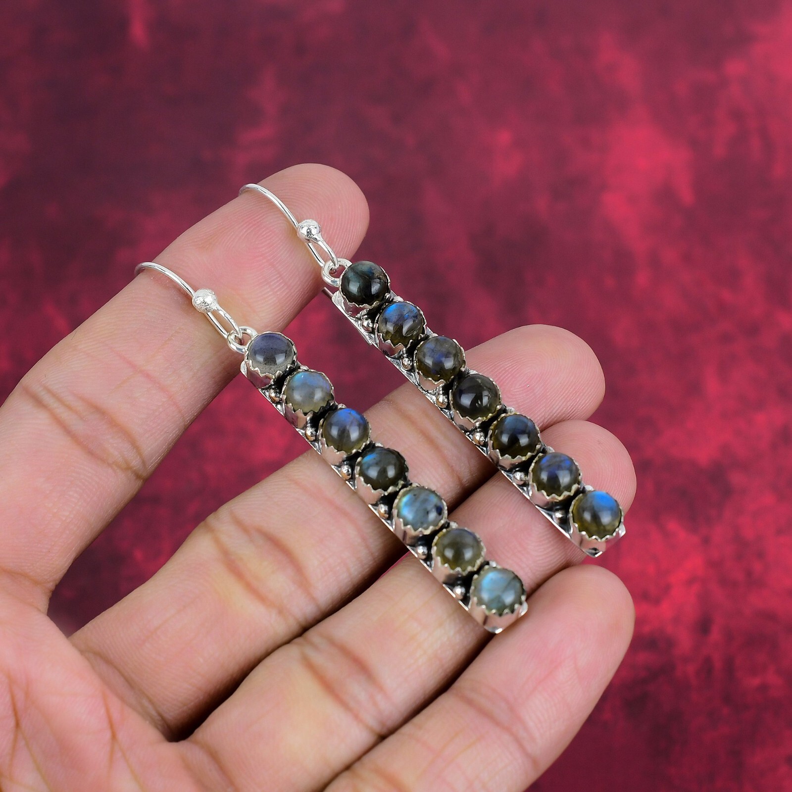 Labradorite Gemstone Handmade 925 Sterling Silver Earrings Bohemian Jewelry