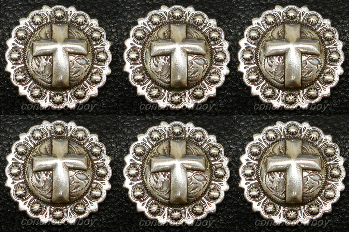 Set of 6 WESTERN HORSE TACK ANTIQUE CROSS BERRY SADDLE CONCHOS 1 inch screw back