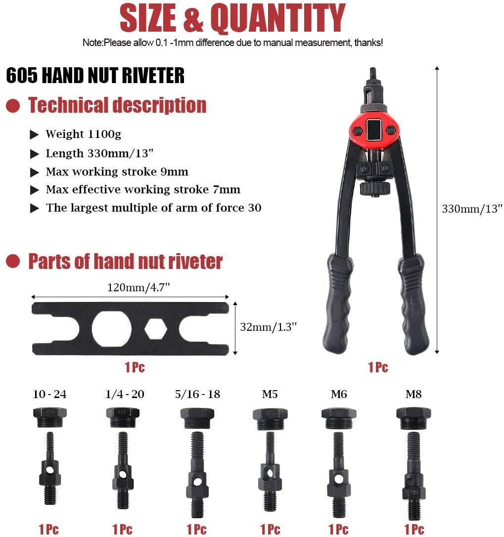 Rivet Gun Kit Rivnut Thread Setting Tool Nut Setter NutSert Metric SAE Riveting