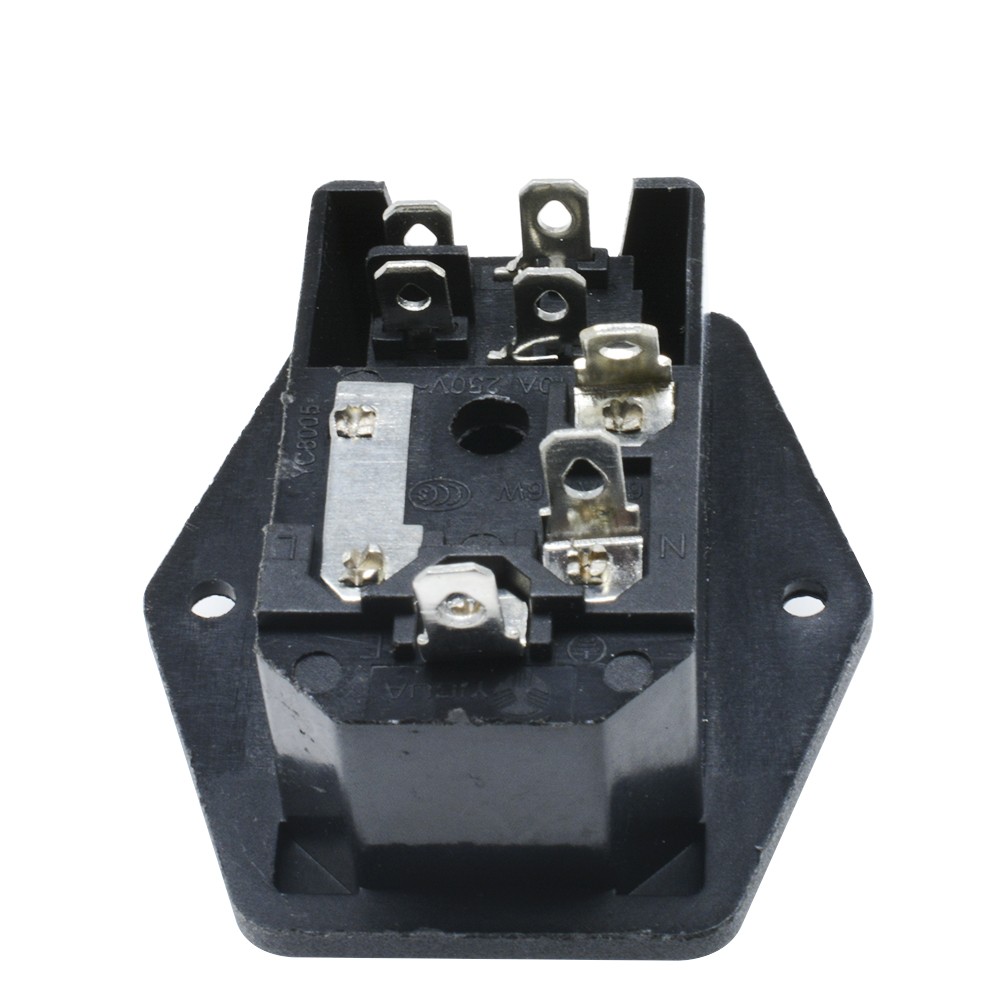 Black Red AC 250V 10A 3 Terminal Power Socket with Fuse Holder