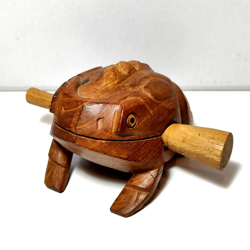 Hand Carved Wooden Frog Percussion Instrument - Folk Guiro 5" Décor