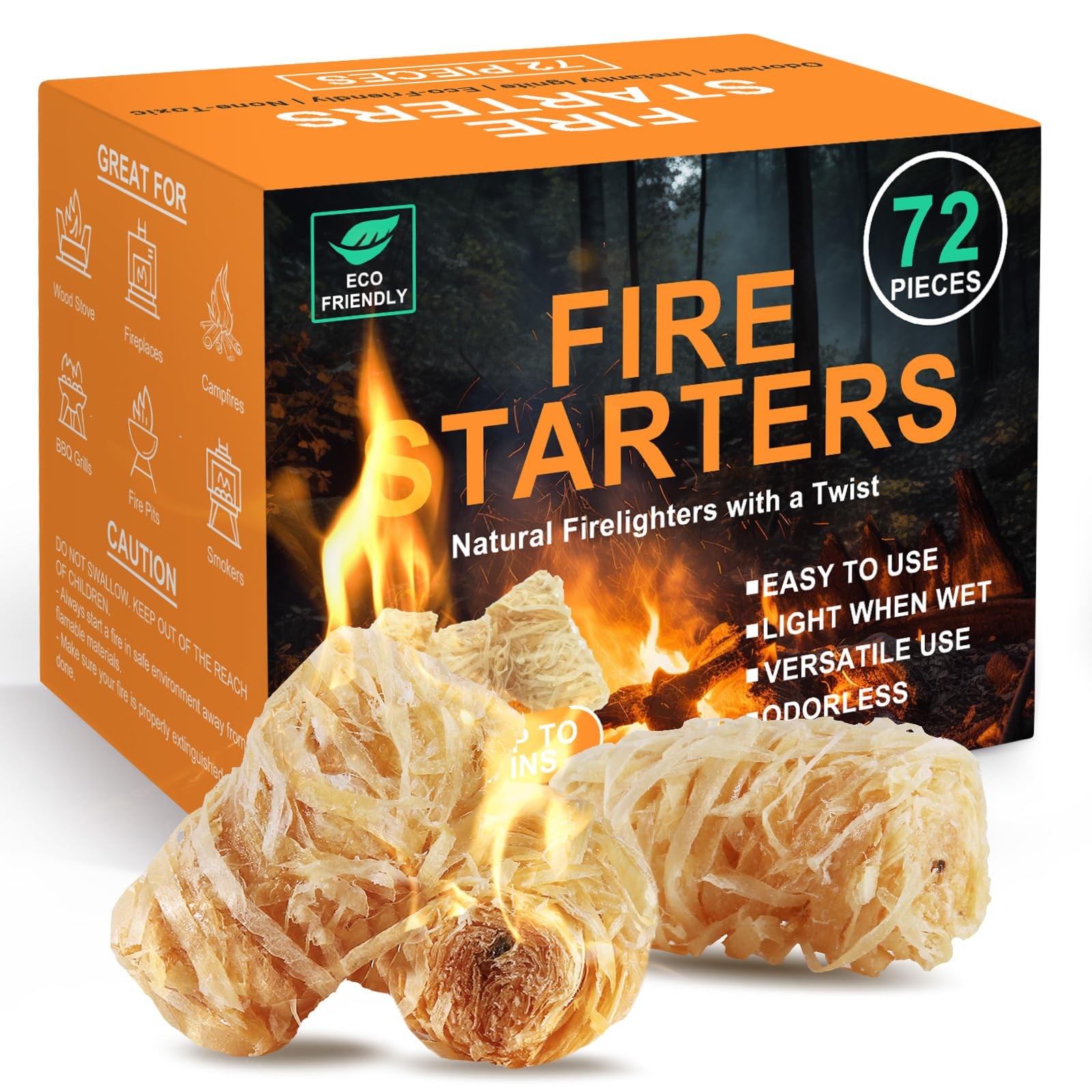 Natural Fire Starter for Campfires All Weather Firestarters  Odorless Charcoa...