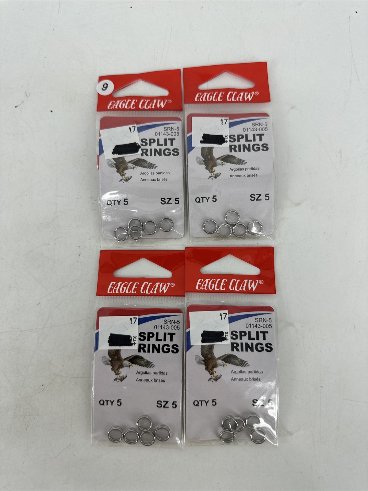 4 PACKS x 5 PIECES Eagle Claw 01143-005 Split Rings Size 5 Silver 20 TOTAL