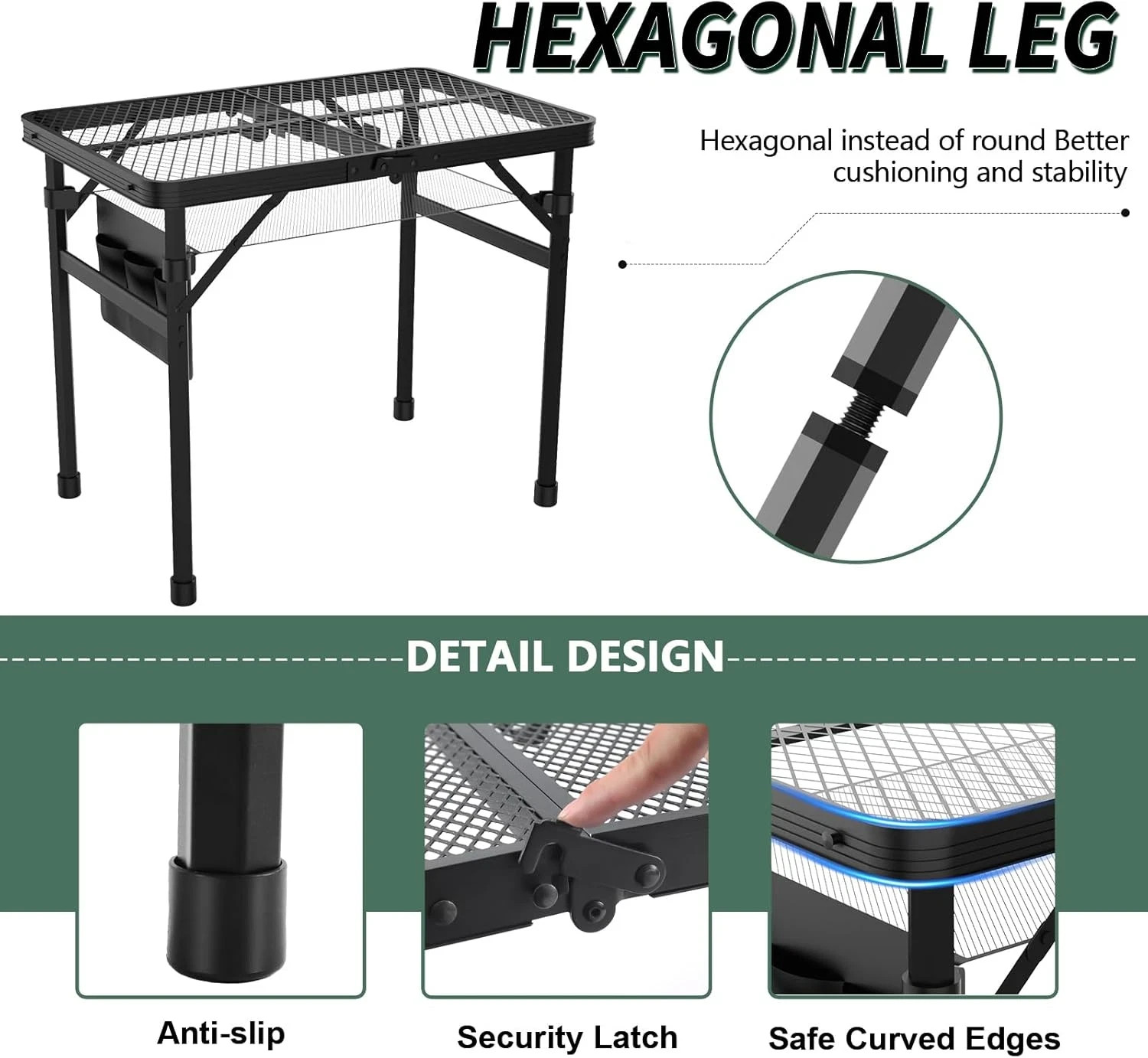 Folding Table, 2X1.3 FT Camping Table with Mesh Desktop,Folding Grill Table with